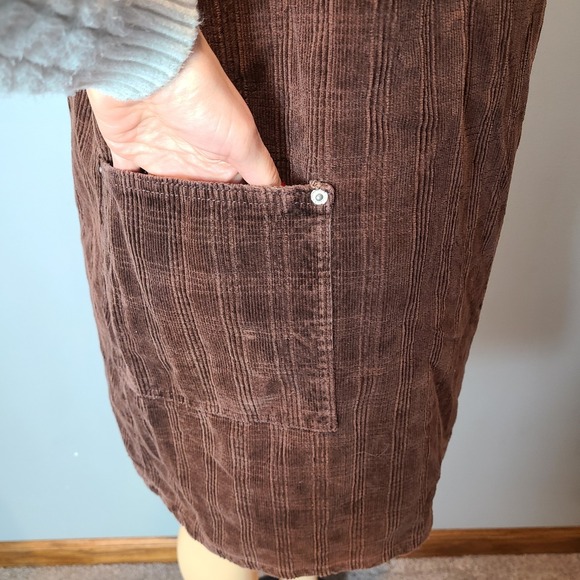 Vtg Wide Wale Brown Corduroy Jumper Dress Y2K Academia 90s Grunge Sz Large - Picture 4 of 10